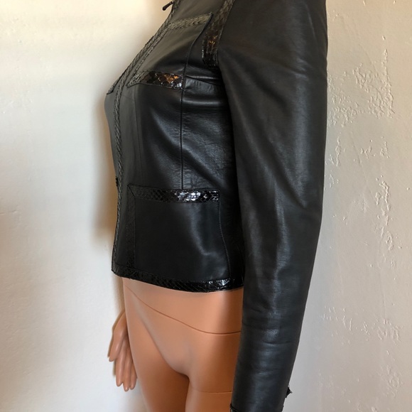 Chanel Jacket 2 Black Lambskin Leather Snake Trim - Picture 4 of 12
